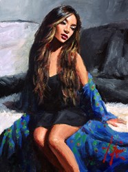 Angelica with Blue by Fabian Perez - Original Painting on Stretched Canvas sized 9x12 inches. Available from Whitewall Galleries